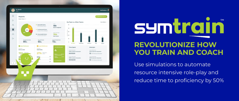 SymTrain automates training and coaching using AI-powered simulations, potentially saving you thousands per agent, annually.